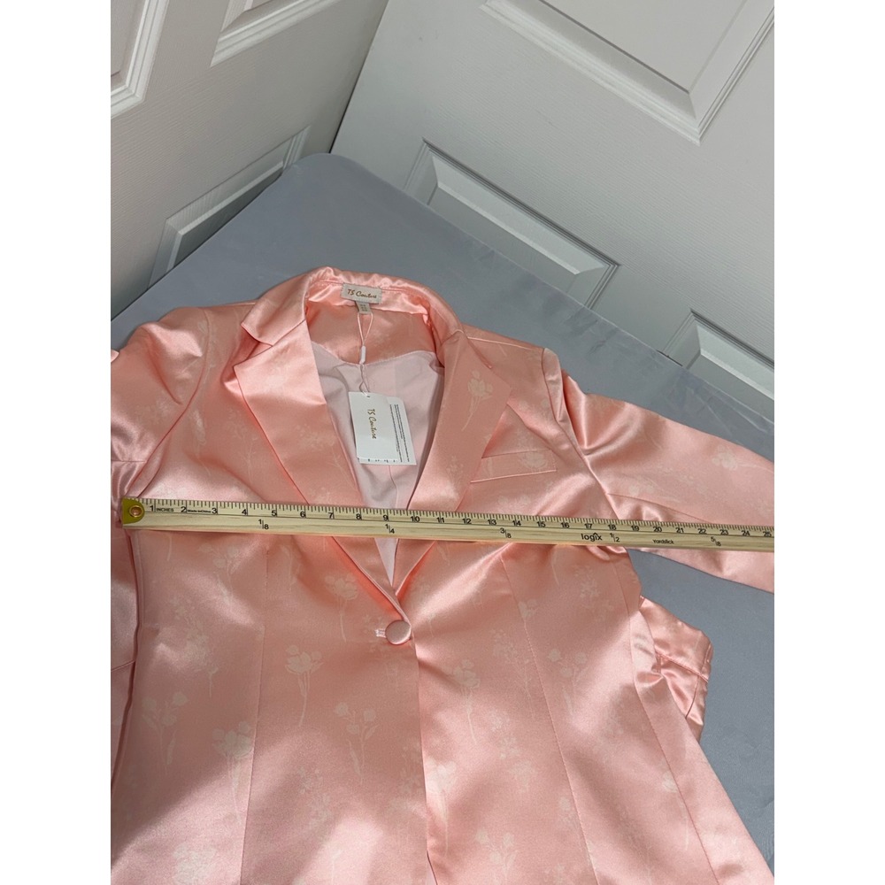 TS Couture Peach Pink Satin Floral Jacquard 2 Piece Pant Suit Set Womens 10 NEW - Picture 7 of 16